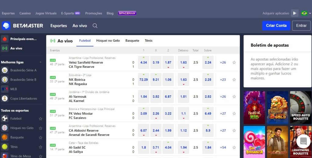 Página inicial Betmaster