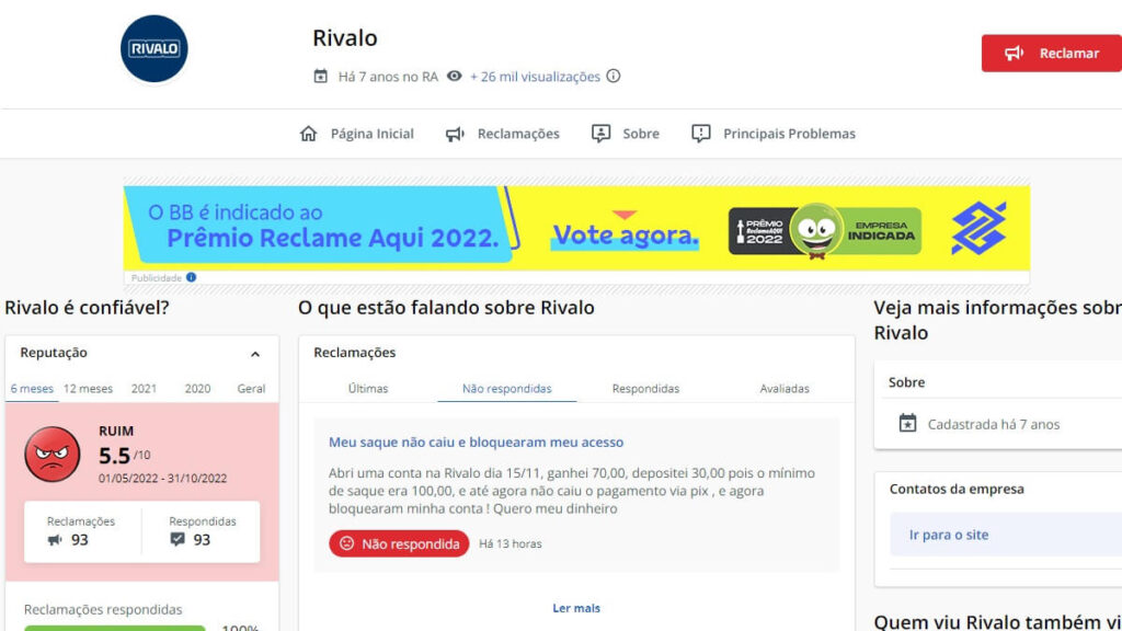 Rivalo no Reclame Aqui