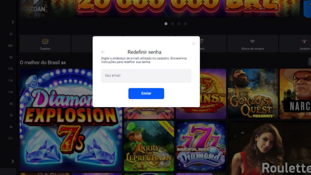 Página de redefinição de senha da Cyberbet.